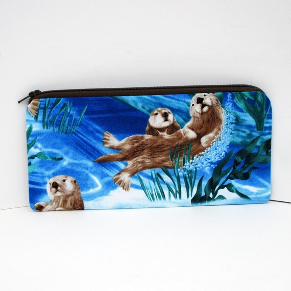 Sea Otter Pencil Pouch Long Zipper Pouch Blue Ocean by OceanPatch