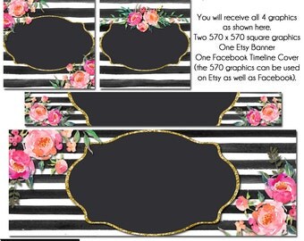 Esty Floral set, DIY Etsy and Facebook Set, DIY Graphics, Oh Carolina 2, Striped FB Set, Watercolor Etsy Set, Premade Etsy Set