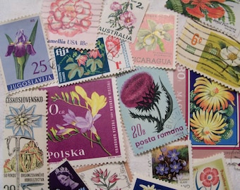 35 Flower Stamps, Flower postage stamps, Wedding Stamps, Floral, Vintage Stamps, World wide stamps,