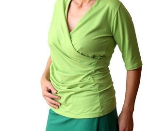 Custom tee shirt, Green blouse, Custom made top, Custom plus size wrap top, Short sleeve wrap top, XL top, XXL top, Womens tees, Plus size