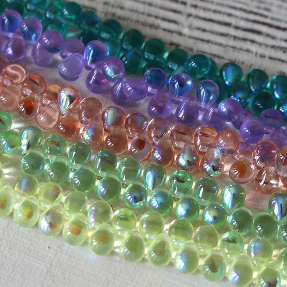 8x6mm Czech Glass Beads Jewelry Making Supplies Pastel AB