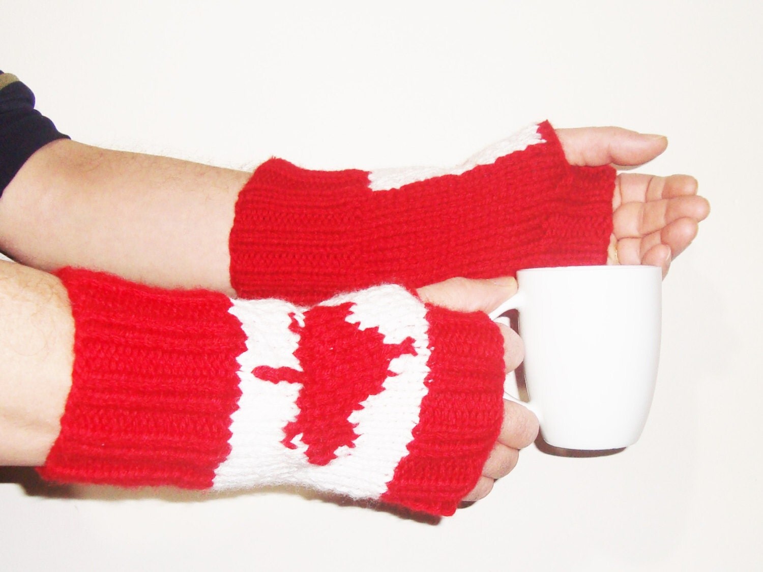 Canadian Flag Gloves Men's Knit fingerless Gloves