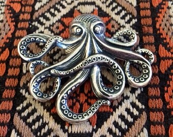 Giant octopus squid kraken tie tack lapel pin // handmade in the USA // unique mens statement piece gift idea // vintage antique silver