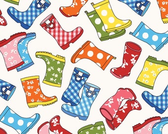 Rain Boots in Bright Color - Puddle Jumpers from Red Rooster - Full or Half Yard Rain Boots on White