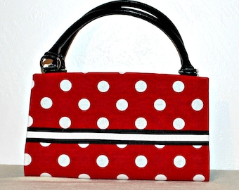 Red with White Polka Dots and Black Ribbon Magnetic Bag Shell Cover