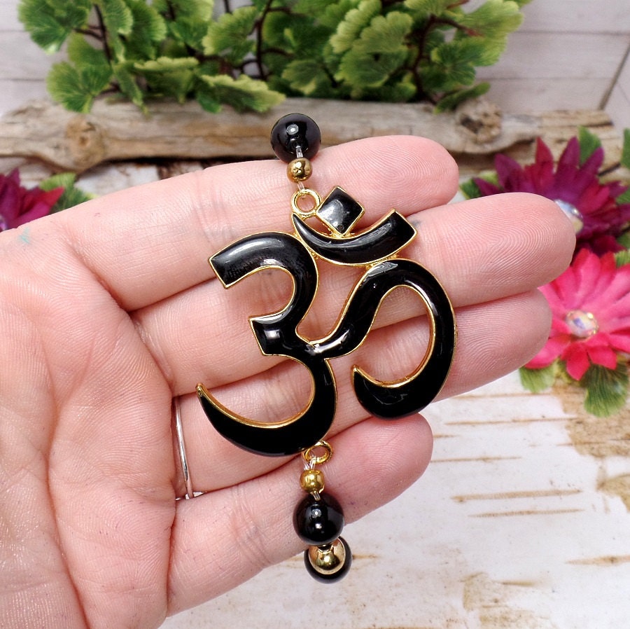 Black Om Bracelet Om Stretch Bracelet Om Connector Bracelet