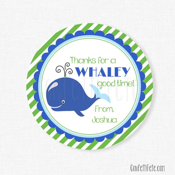 Whale Favor Tags Nautical Gift Tag Blue and Green Whale