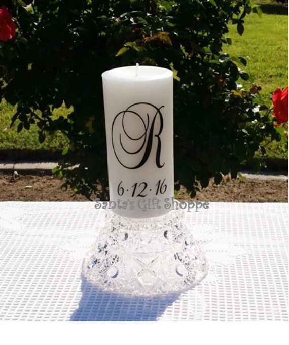 Wedding Candle Vinyl Decal 1 Monogram plus Date Bride