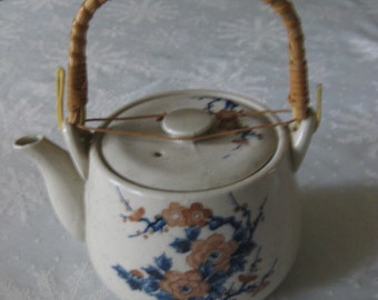 Vintage Asian Style Teapot / Rattan Handle