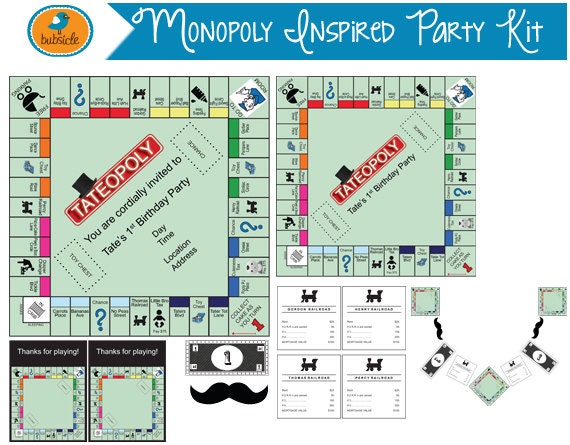 monopoly game board birthday decor template