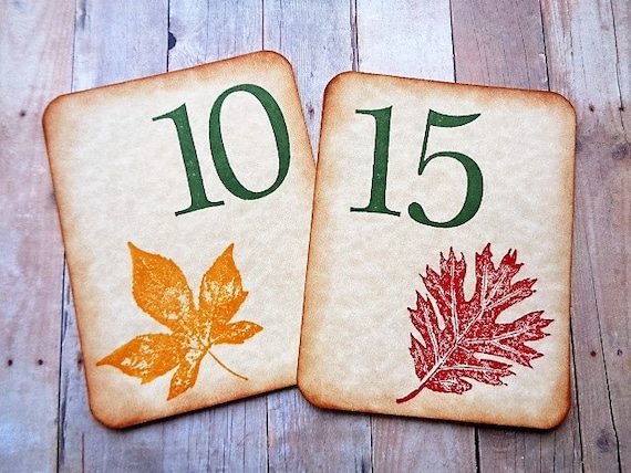 Autumn Wedding Table Numbers Rustic Country Fall Leaves