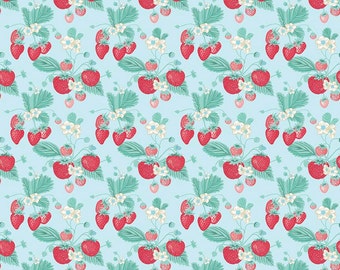 Riley Blake Designs Strawberry Main Blue fabric - 1 yard