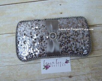 READY TO SHIP, Dark Gray Sequin Travel Baby Wipe Case, Diaper Wipe Case, Bling Wipe Holder, Baby Shower Gift, Diaper Wipe Clutch, Wipecase