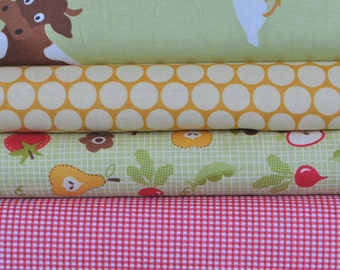 Farm Fresh Green Farm 4 Fat Quarters Bundle by October Afternoon for Riley Blake, 1 yard total