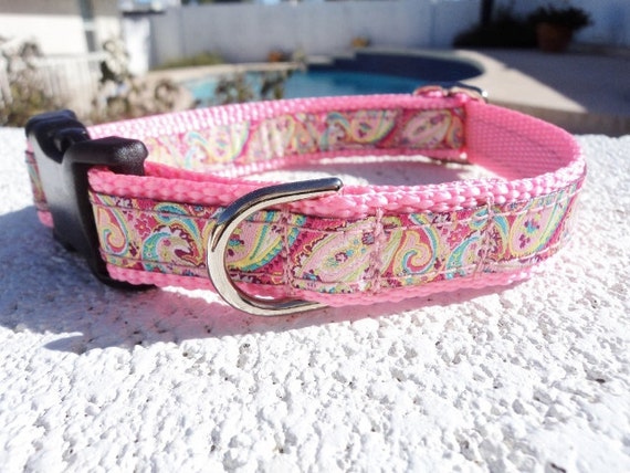 Small Girl Dog Collar 3/4 width Pink Paisley Quick