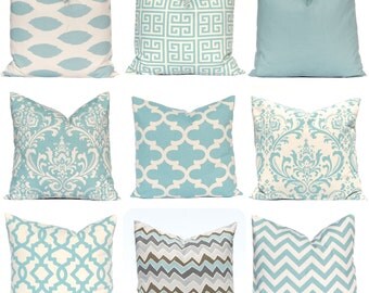 Decorative Pillow, Blue Pillows Covers, Throw Pillow, Pillows, Toss Pillow, Accent Pillow, Village Blue and Natural, 1- 22 x 22