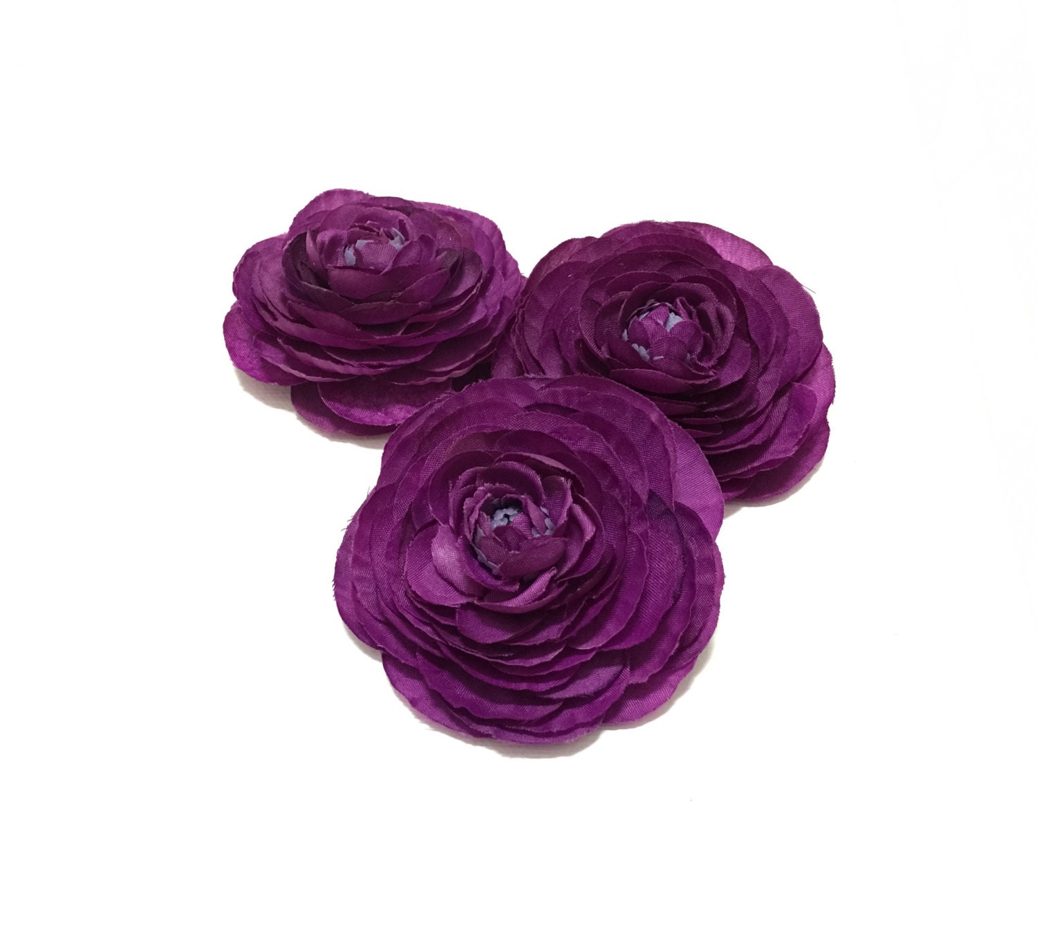 3 Small Purple Ranunculus Flowers Artificial Flowers Silk