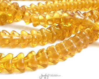 Amber Bell Flower Beads, Czech Glass Beads, Large Bell Flower Bead Cap, 11x13mm Bell Flower Beads Teal Green Beads, Lot Size 10, #317
