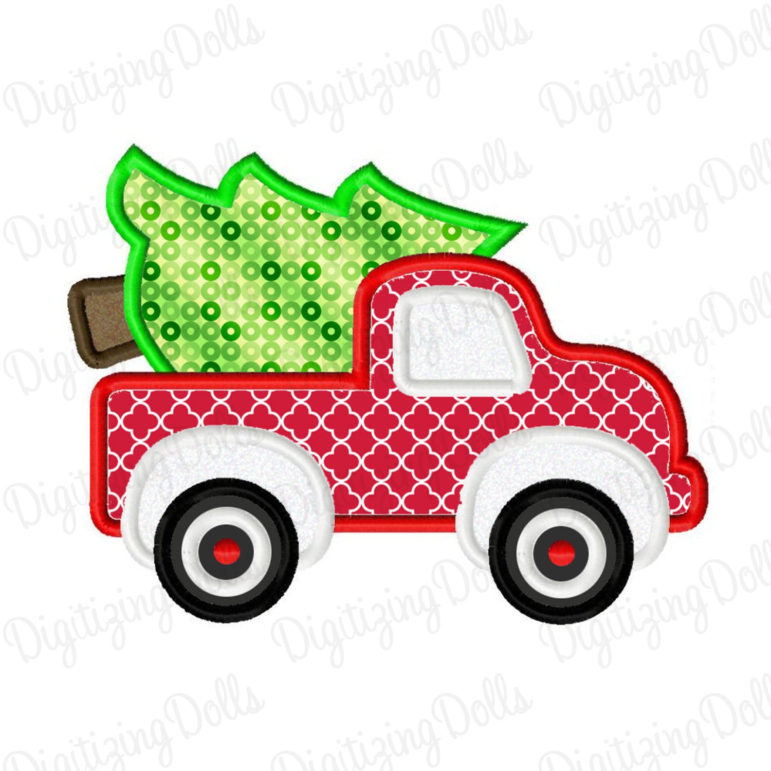 Christmas Tree Truck Applique Embroidery Design 4x4 5x7 6x10