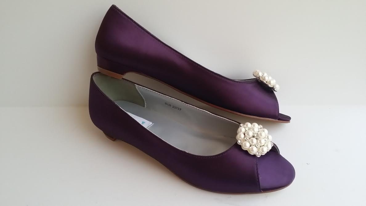 Eggplant Purple Wedding Shoes Kitten Heel Bridal by ABiddaBling