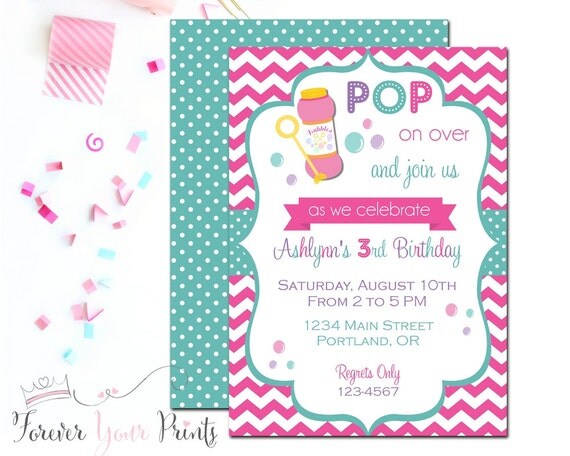 Girls Bubble Party Invitation, Bubble Party Invite, Girls Birthday Invitation, Girls Party Invitation, Birthday Invitation for Girl, Pink Il_570xn