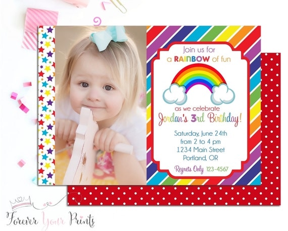 Girls Rainbow Birthday Invitation, Rainbow Birthday Party Invitation, Girls Rainbow Party Invitation, Rainbow Invite, Girls Birthday Invites Il_570xn