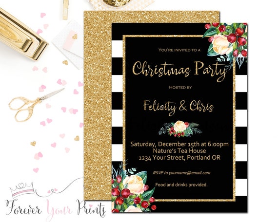 Christmas Party Invitation, Christmas Party Invites, Holiday Party Invitation, Staff Christmas Party, Office Christmas Party, Gold Glitter Il_570xn