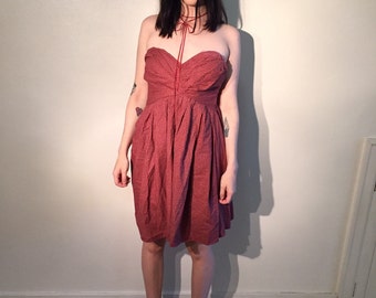 70s strapless red heart bodice handmade mini dress size Medium