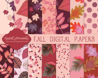 Fall digital paper fall Autumn Digital paper Autumn Fall Printable Burgundy digital paper commercial use digital paper Autumn leaves
