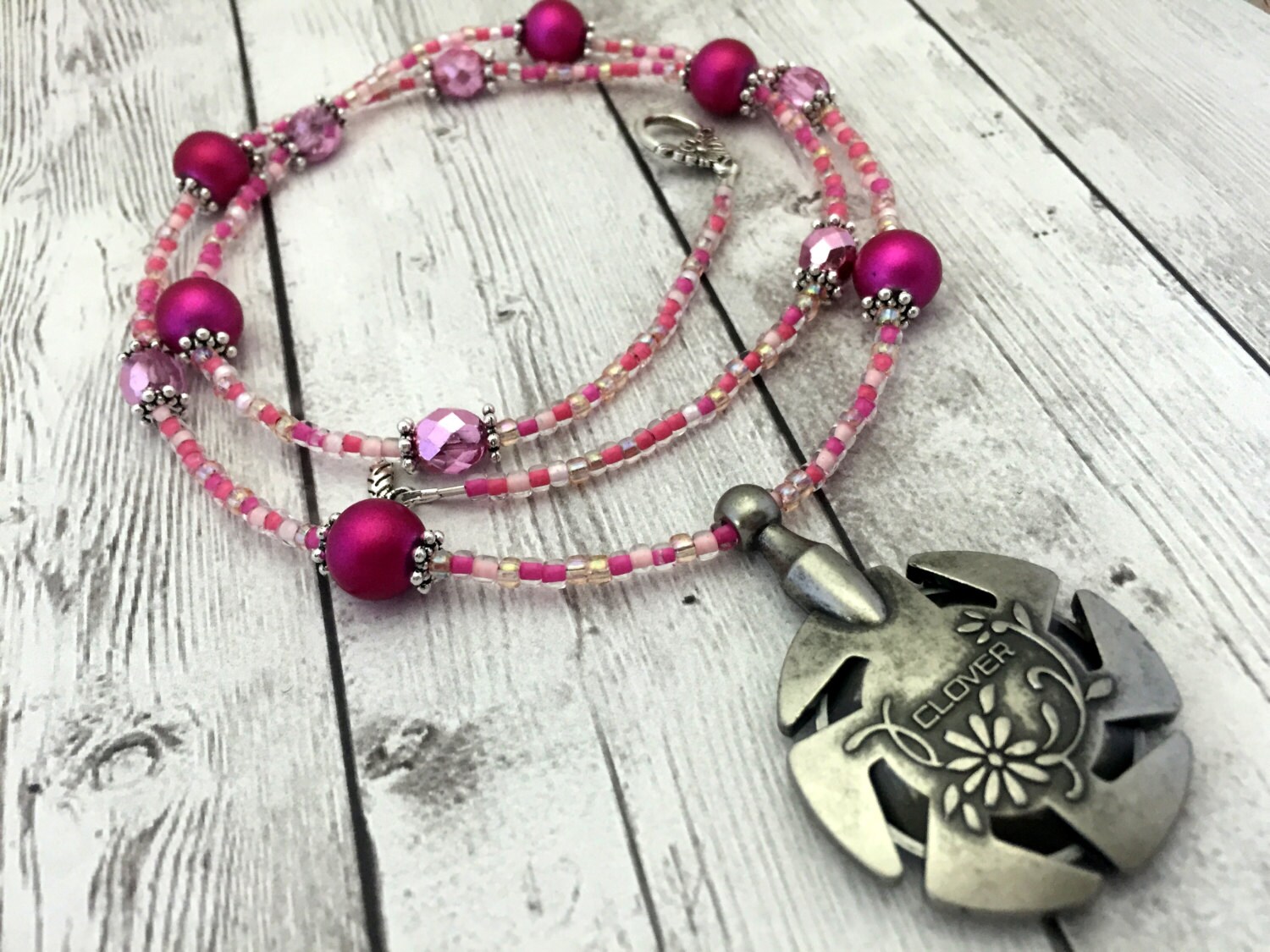 Pink Yarn & Thread Cutter Necklace Beaded Knitters Necklace