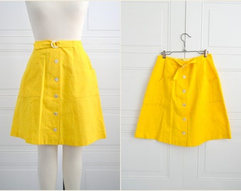 1960s Bright Yellow Midge Grant A-Line Mini Skirt