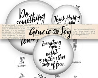 Inspirational Quotes -Digital Collage Sheet- 20 mm inch circle Cabochon- Instant download- hand lettered, magnets, buttons, Gracie and Joy