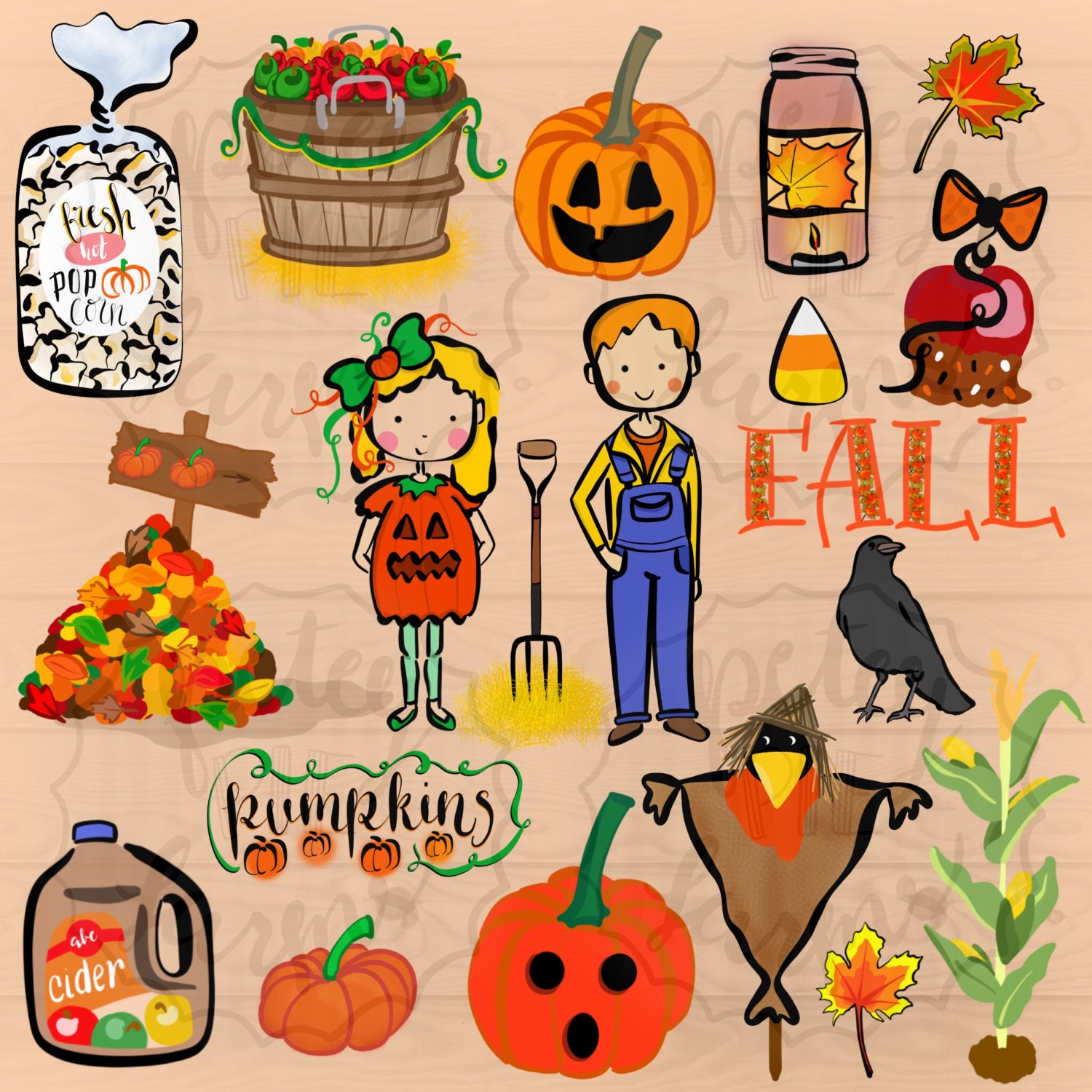 Fall Clip Art Autumn Clip Art with pumpkins popcorn