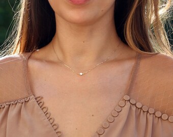 Dainty Gold CZ Necklace, Elegant CZ Solitaire Necklace / Tiny Diamond Pendant, 14k Gold Fill, Sterling Silver & Rose Gold