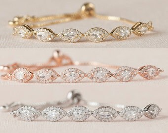 Flower girl Bracelet, Rose Gold Child's Jewelry, Gold, Dainty Marquise Wedding Bracelet, Wedding Jewelry, Ella Crystal Bracelet
