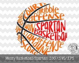 Messy Spartan Basketball design INSTANT DOWNLOAD in dxf/svg/eps for use with programs such as Silhouette Studio and Cricut Design Space