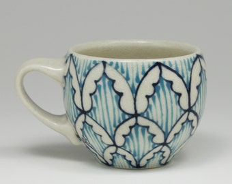 Items similar to Hand Painted Ceramic Mug Navy Blue Winter Snowflakes