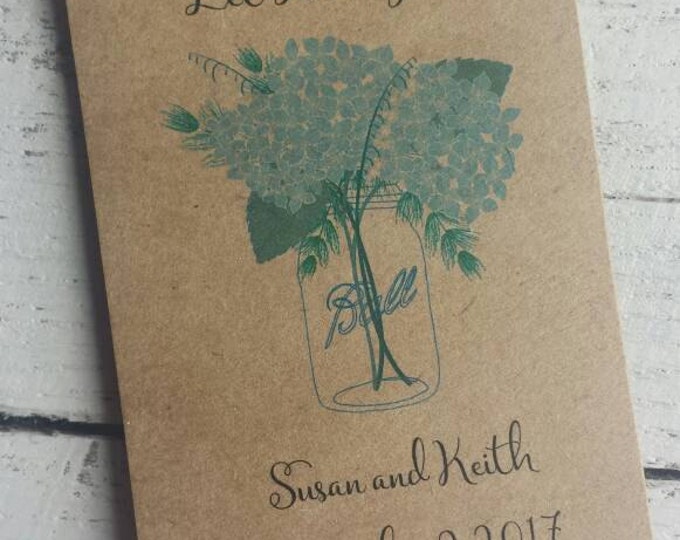 Rustic Hydrangeas in Mason Jar Design w/ wildflower Kraft Seed Packet Favor Shabby Chic Cute Favors for Bridal Shower, Wedding or Birthday