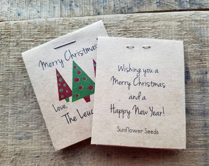 Christmas Party Favors Personalized Happy Holidays Merry Christmas Happy New Year Keepsakes Shabby Chic Rustic Flower Seed Packets