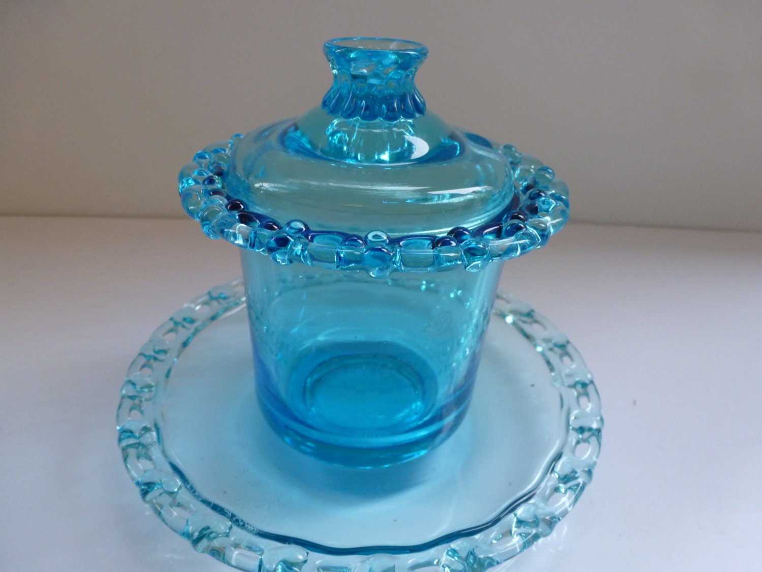 Vintage Blue Glass Jam Jar Serving Blue Glass Jam Jar Hobnail Blue