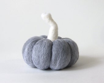 Gray Ghost Pumpkin Needle Felted Wool Thanksgiving Fall Autumn Decor Halloween
