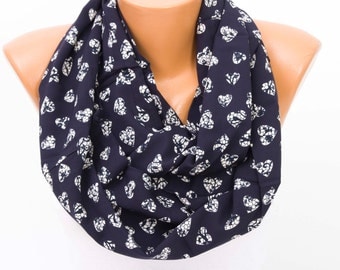 SALE Infinity scarf ,hearts scarf ,infinity scarf ,loop scarf ,navy