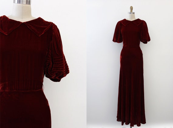 vintage 1930s dress // 30s burgundy velvet by TrunkofDresses