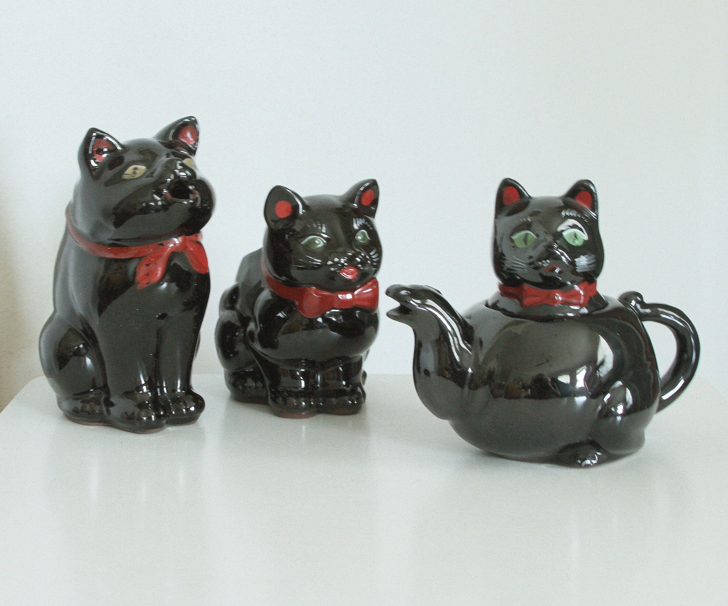 Mid Century Shafford Black Cat Tea Set 3 Piece Tea Set Cat