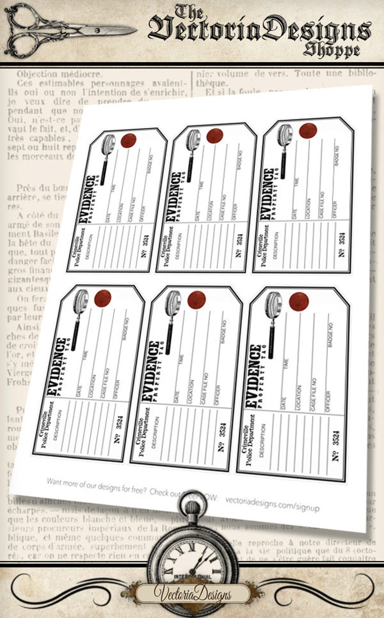 Printable Evidence Tags eco printable detective by VectoriaDesigns