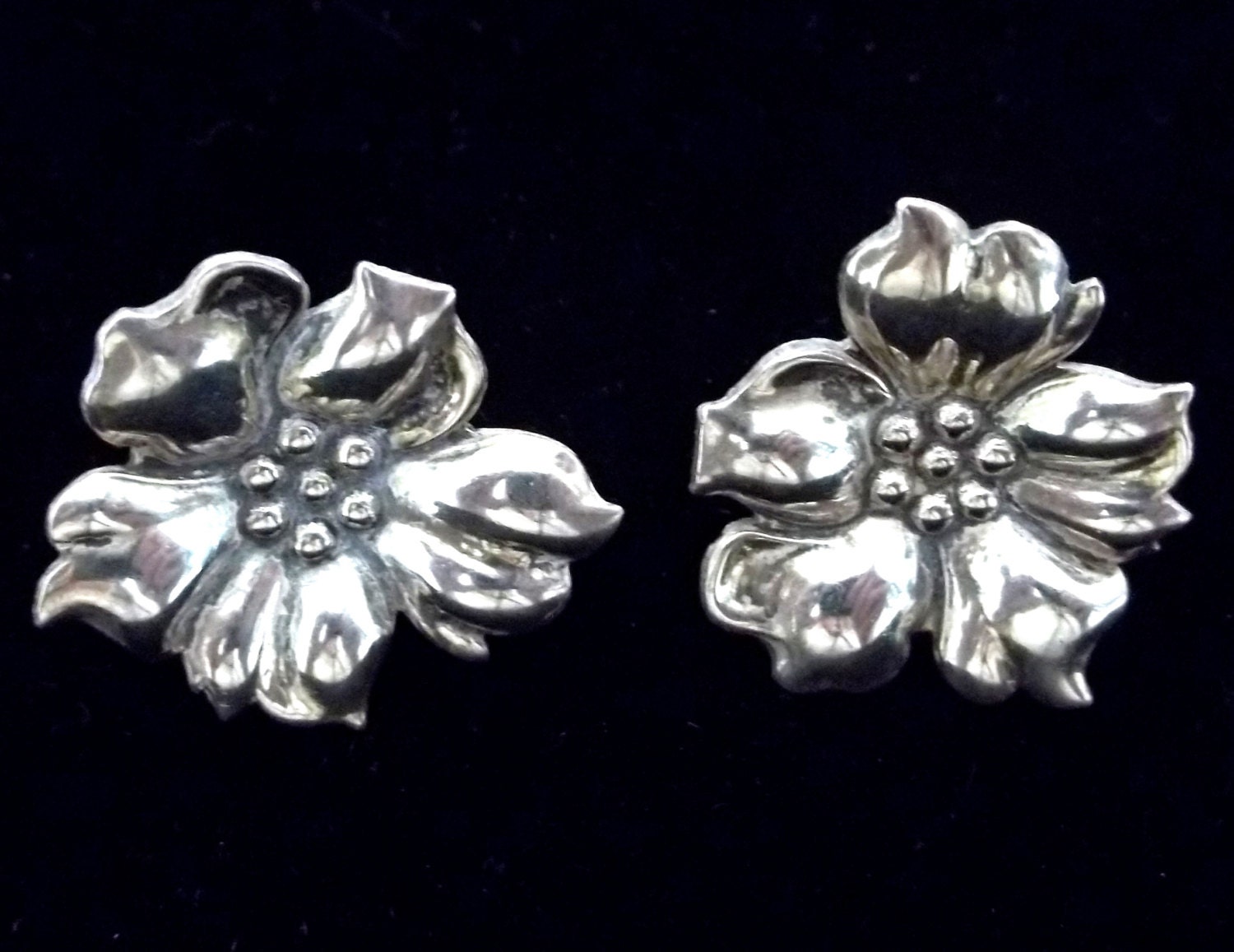 Vintage Sterling Silver Poinsettia Earrings