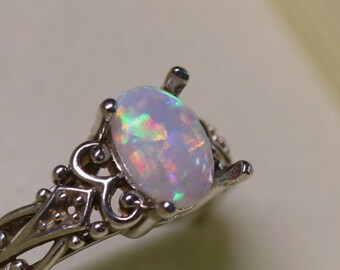 Australian Opal Ring Sterling Silver Opal Ring with by OpalEmbers