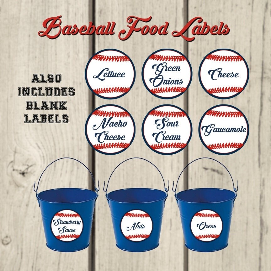 Baseball Party Food Labels. Party Buffet Table. Baseball