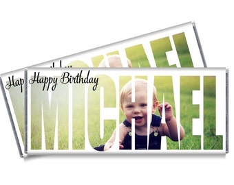 Personalized Photo Cutout Candy Bar Wrappers - Personalized Photo Birthday Party Favors - Set of 12