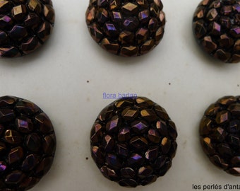 Lot De 9 Boutons Anciens En Verre Noir - Diamètre 13 Mm, Ronds, Pour Couture Ou Loisirs Créatifs